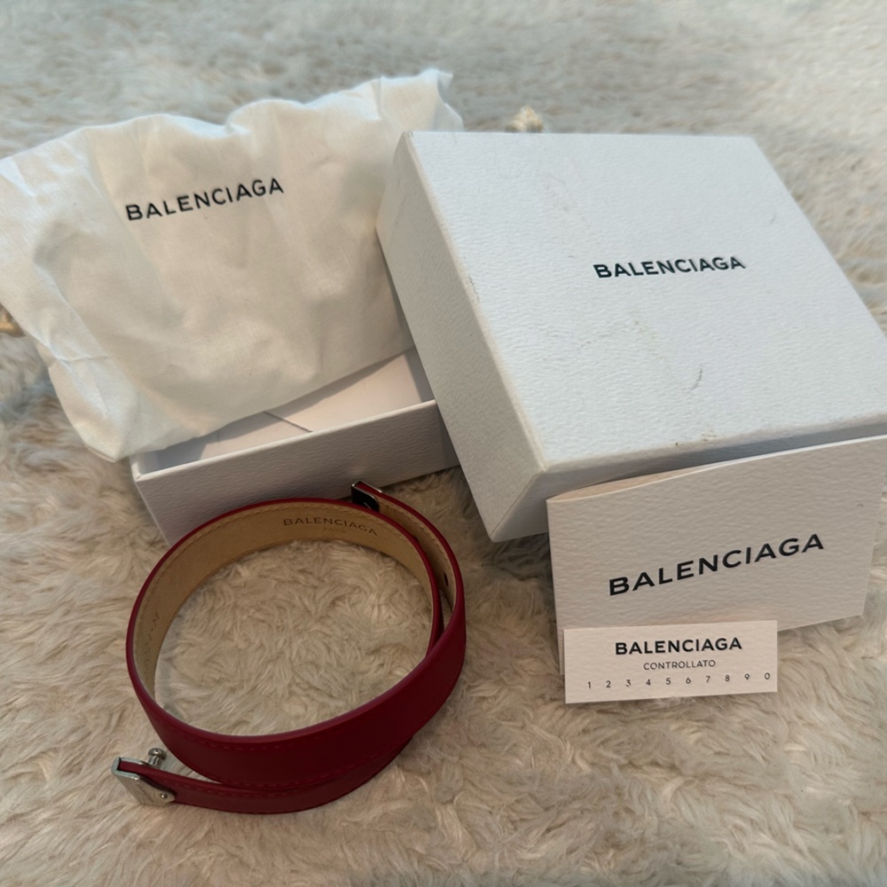 Balenciaga Red Leather double strap bracelet